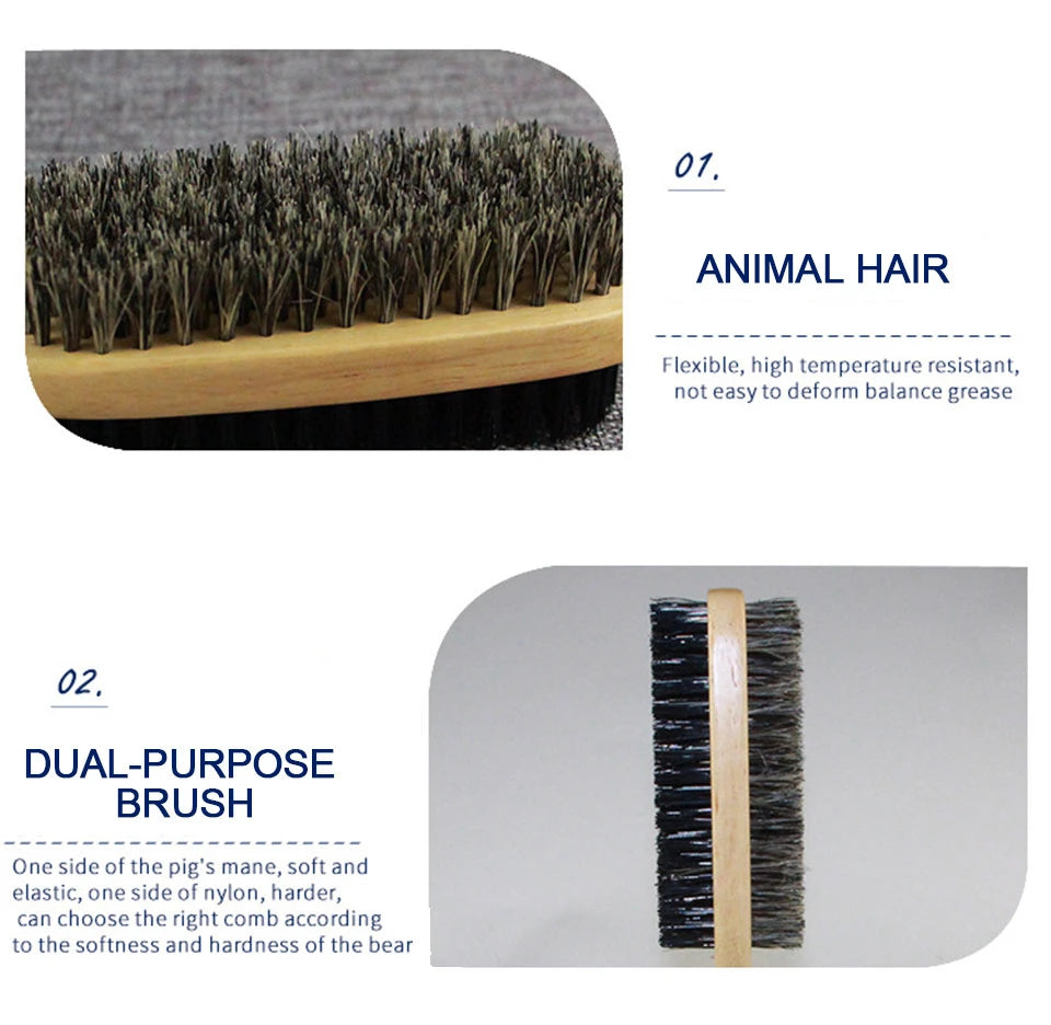 Men's Boar Bristle Hair Brush w/ Natural Wood