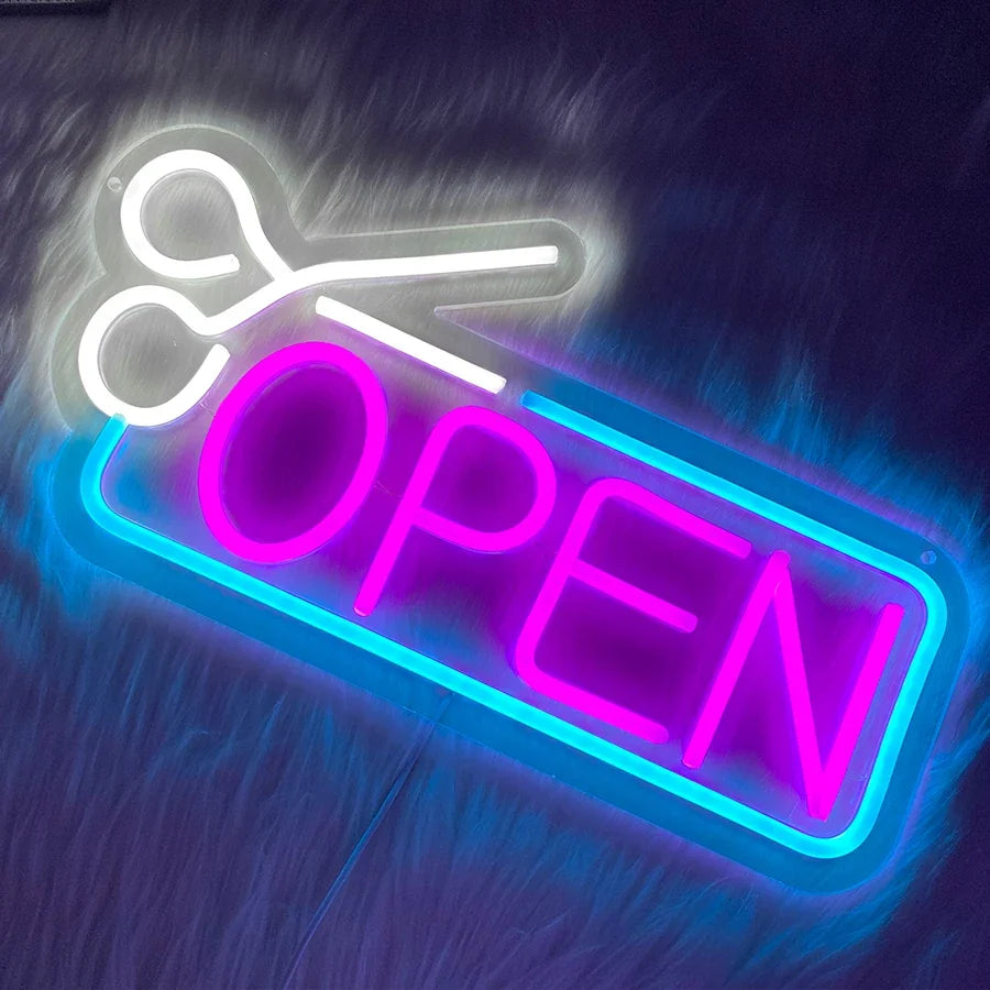 Neon open sign for Barbershop