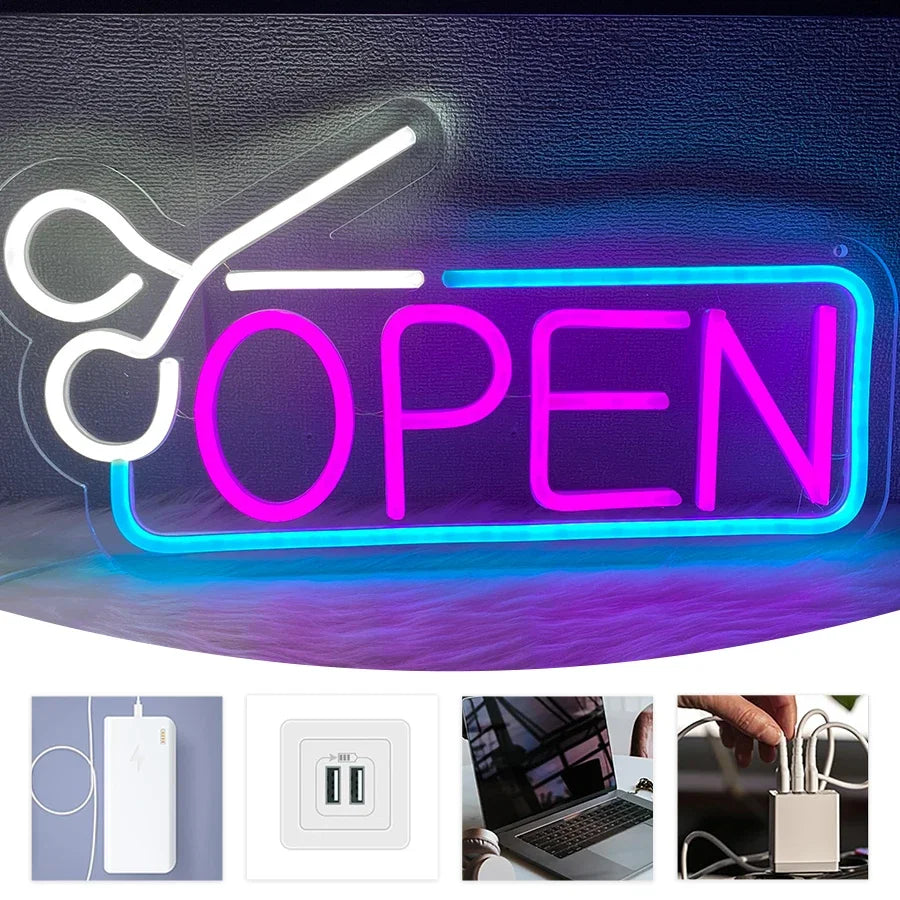 Neon open sign for Barbershop