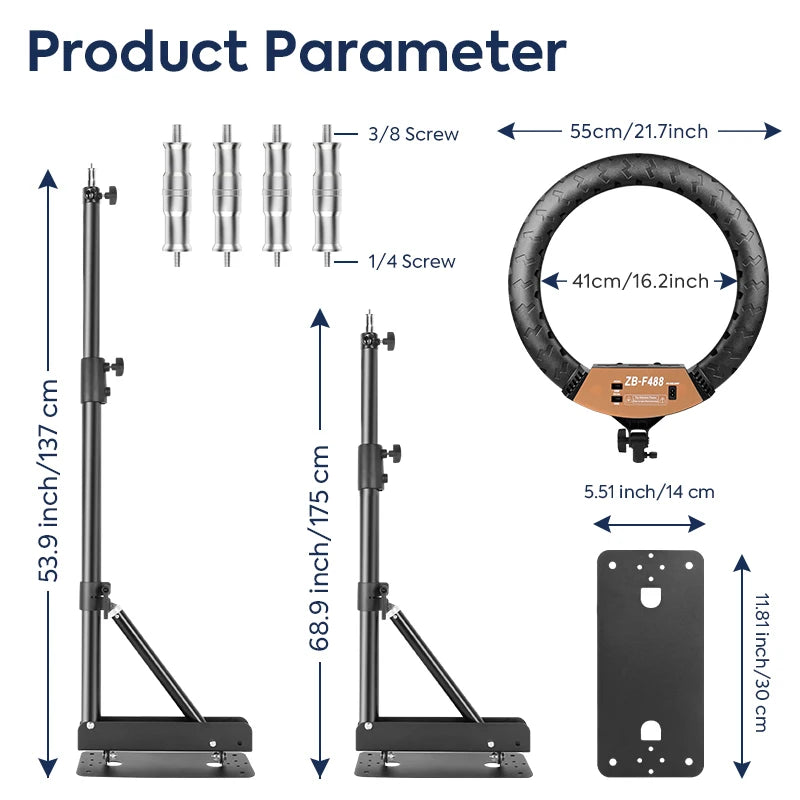 22" LED Ring Light, With 54"/69"Wall Mount