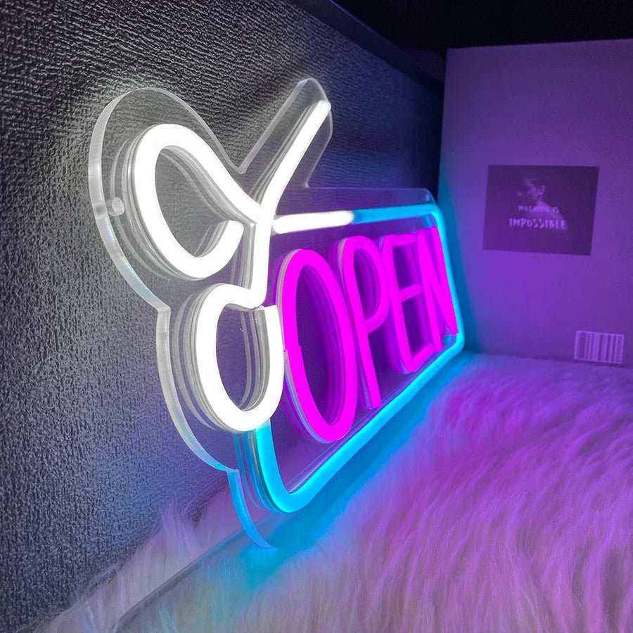 Neon open sign for Barbershop